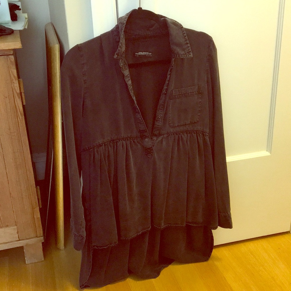 Chambray hi low peplum top